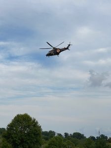 A helicopter flying over the National Night Out in Harford County