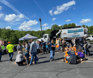 People mingling at the Touch-a-Truck event
