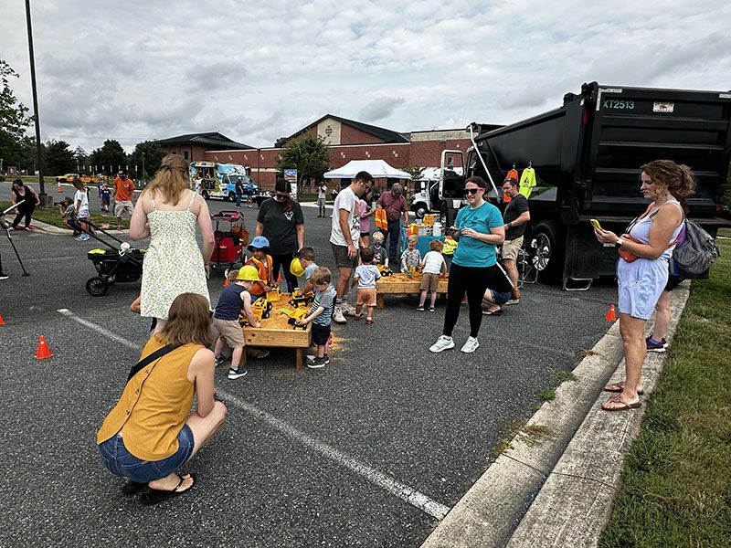 Crowd at the Highland School touch a truck event